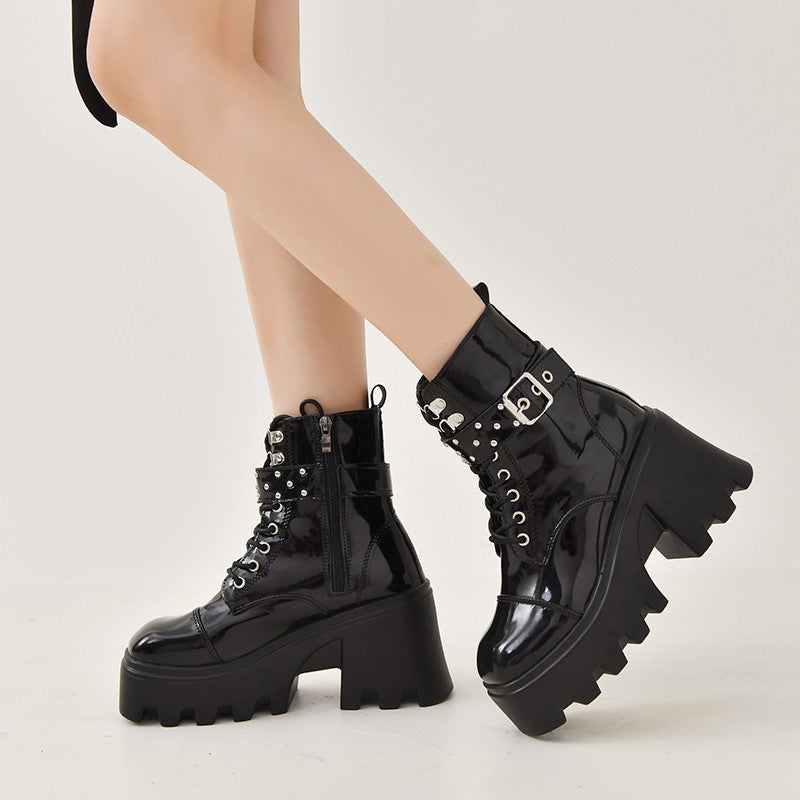 Damen High-Top Stiefeletten mit modischem Schnallen-Detail und robustem Plateau Drune