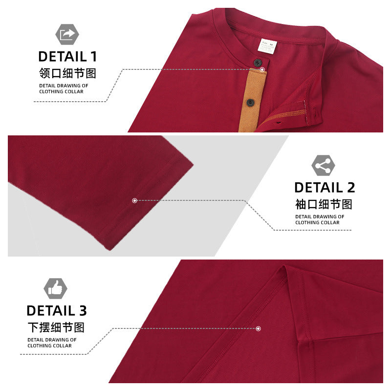 Herren nan langärmliges Jerseyshirt mit Mandarinkragen, kurzer Knopfleiste, Brusttasche und kontrastierender Ziernaht Drune