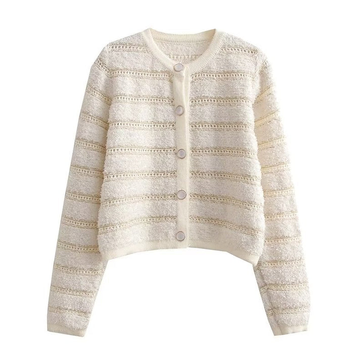 Damen modische Strickjacke mit knöpfbarem Design und feinem Strukturmuster Drune