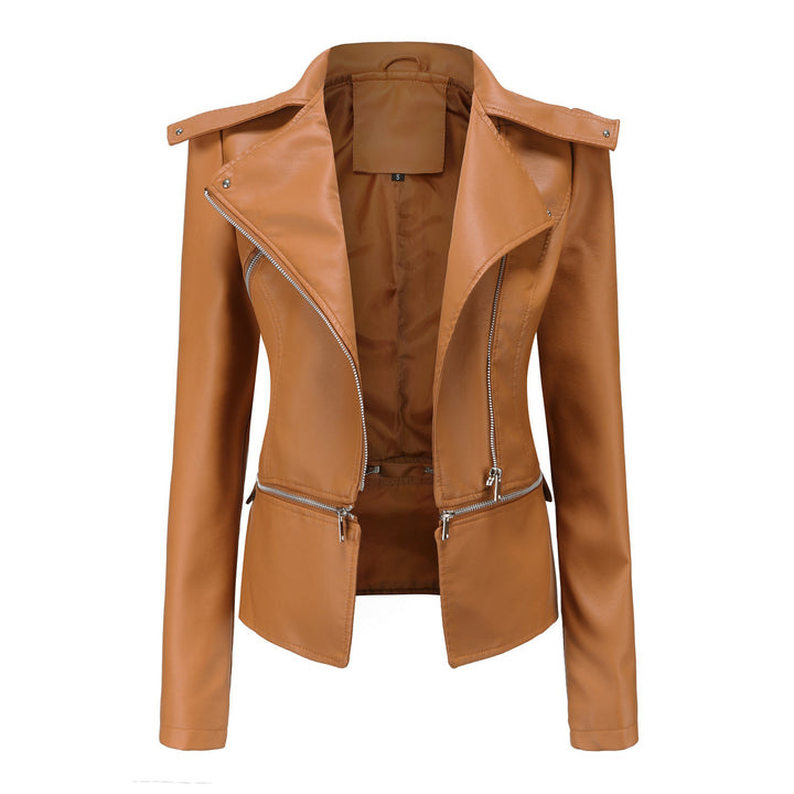 Damen stylische Bikerjacke mit asymmetrischem Reißverschluss und eingenähten Taschen Drune