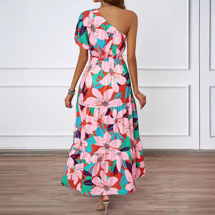 Damen Maxikleid im asymmetrischen Design mit floralem Muster und Wickelgürtel Drune