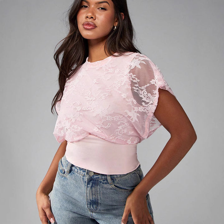 Damen Elegant strukturiertes Oberteil mit Spitzendetails Drune