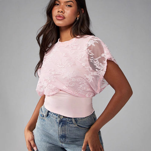 Damen Elegant strukturiertes Oberteil mit Spitzendetails Drune