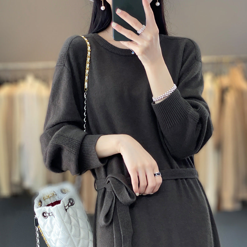 Damen Strickkleid mit Binde-Detail und weichem Material Drune