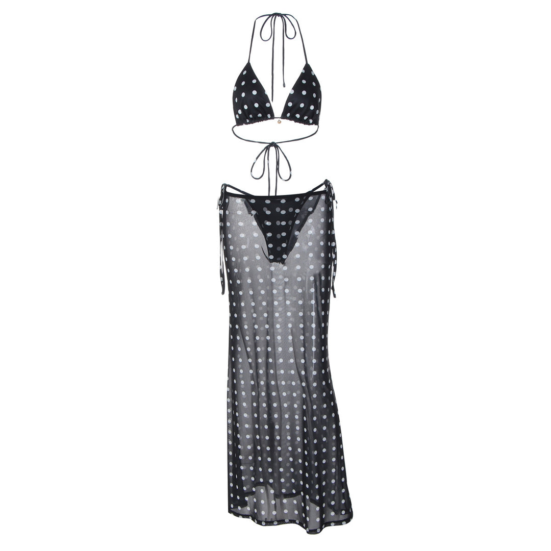 Damen Strandkleid mit Punkten und seitlichem Bindeband Drune