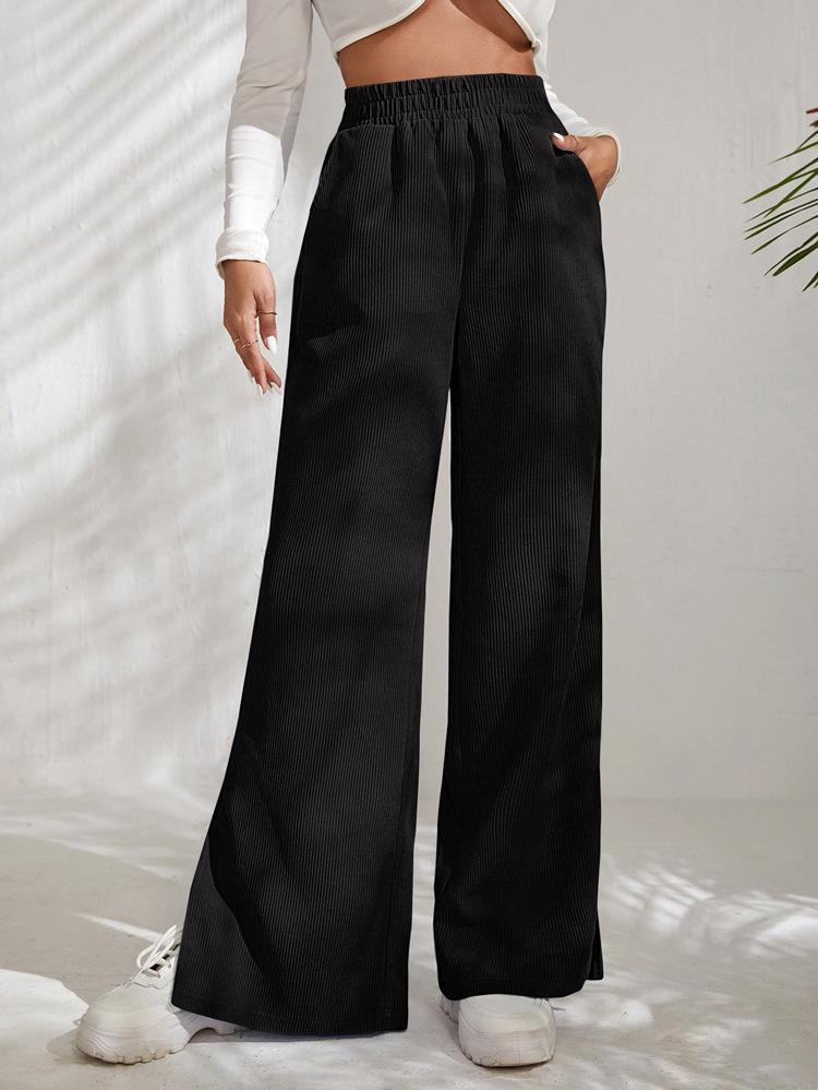 Damen Weite Plissierte Hose mit elastischem Bund und praktischen Taschen Drune