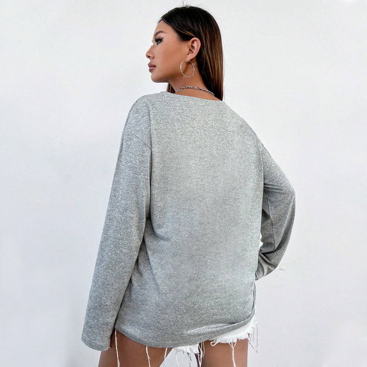 Damen lässiges Langarmshirt mit V-Ausschnitt und figurbetonter Passform Drune
