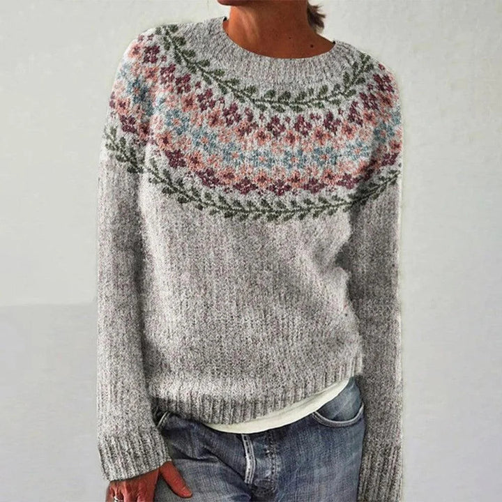 Damen gemütlicher Pullover mit floralem Jacquard und weitem Schnitt Drune