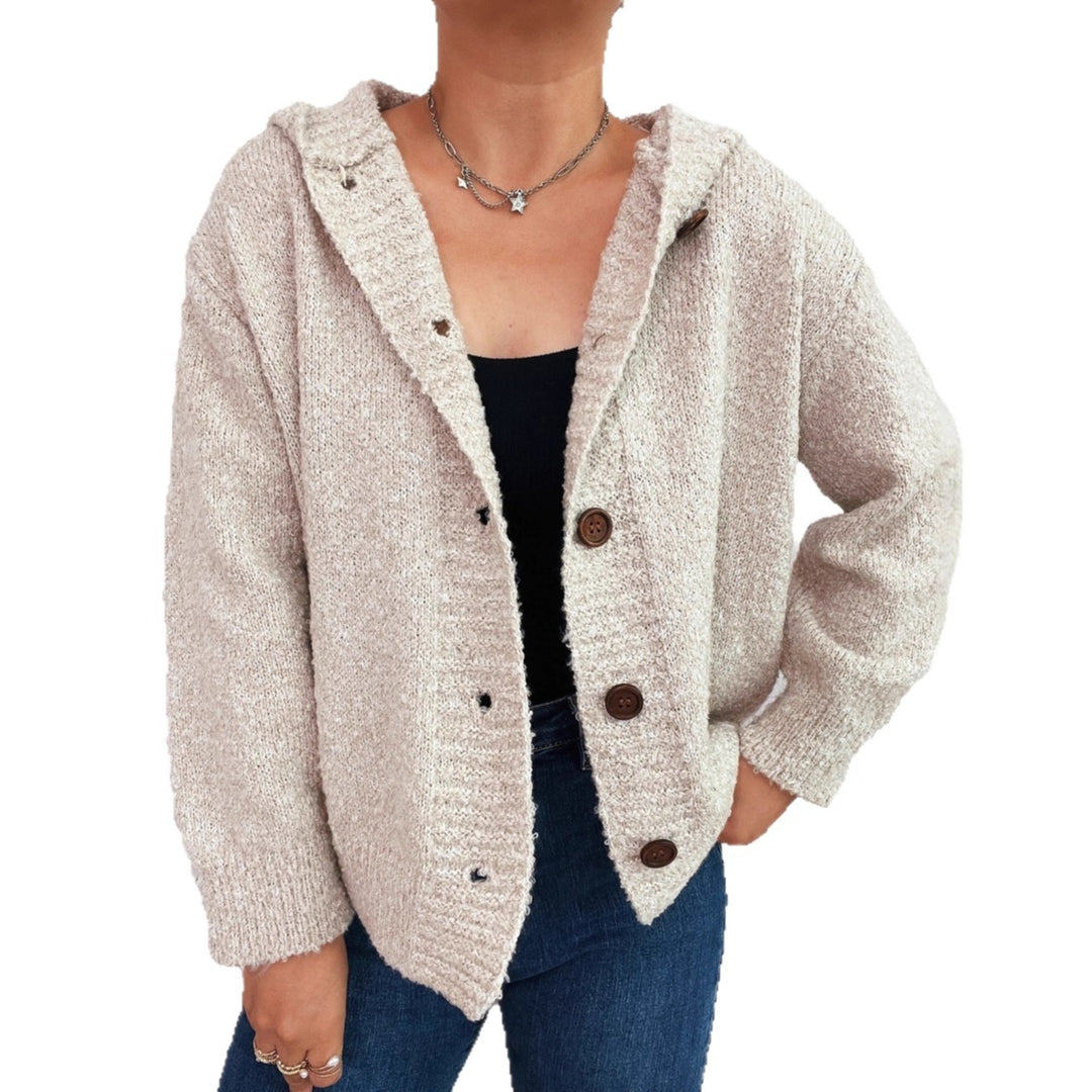 Damen Kuschelige Strickjacke mit Kapuze und Knopfdetails Drune