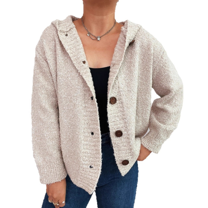 Damen Kuschelige Strickjacke mit Kapuze und Knopfdetails Drune
