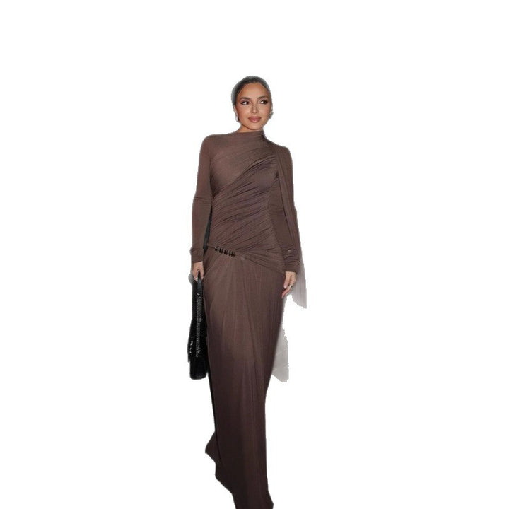 Damen elegantes Wickelkleid mit asymmetrischem Schnitt und raffinierten Rüschendetails Drune