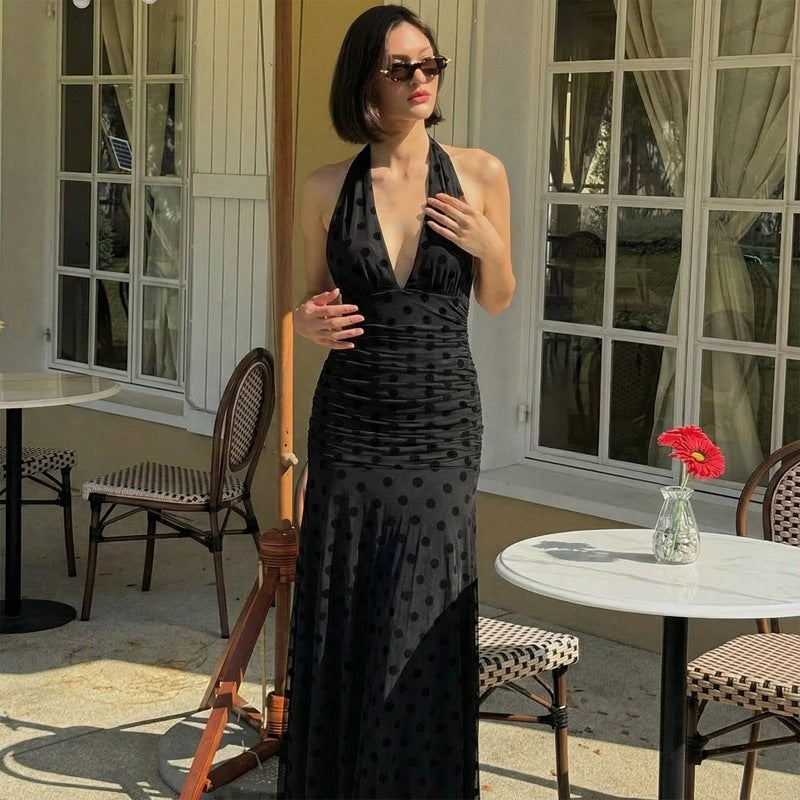 Damen Elegantes Maxikleid mit tiefem V-Ausschnitt und raffinierten Rüschendetails Drune