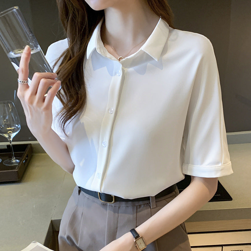 Damen Kurzarm Bluse mit elegantem Stehkragen und modischem Schnitt Drune