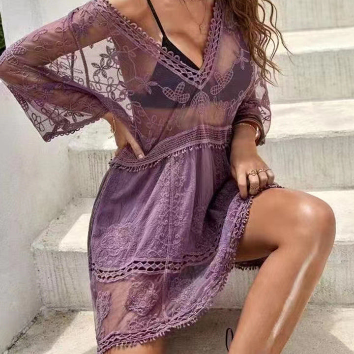 Damen luftiger Beachcover-Up mit aufwendiger Stickerei Drune