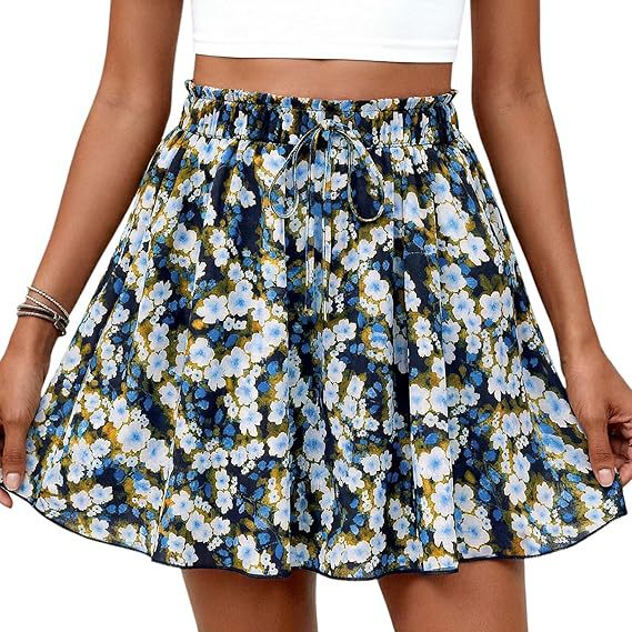 Damen Modischer Sommerrock mit elastischem Bund und Taschen Drune