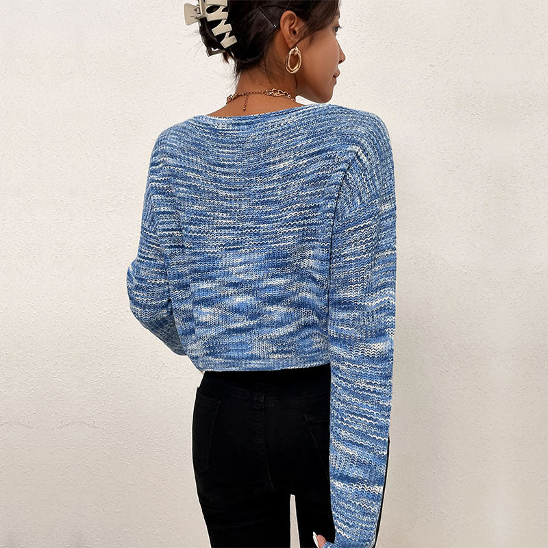 Damen Oversized Strickpullover mit asymmetrischem Ausschnitt und modischem Muster Drune
