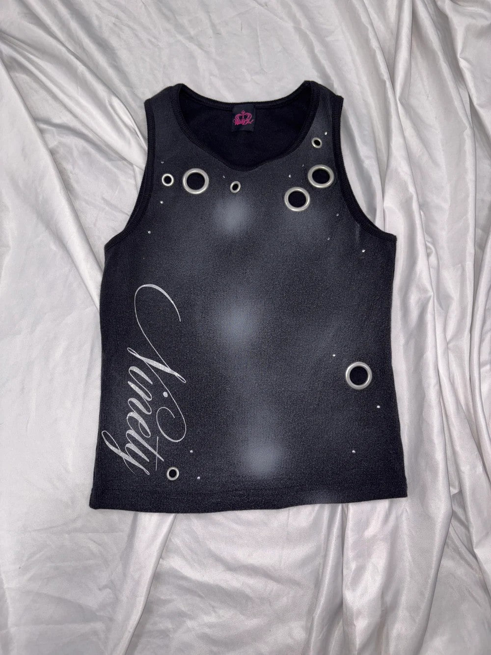 Damen Trendiges Tanktop mit dekorativen Ösen und schimmerndem Stoff Drune