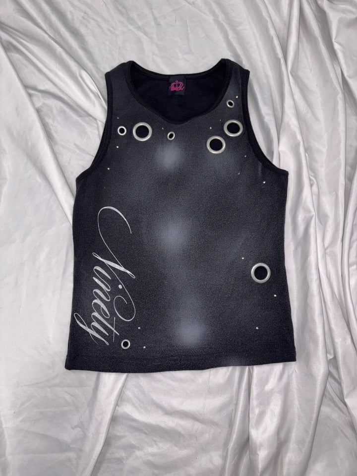 Damen Trendiges Tanktop mit dekorativen Ösen und schimmerndem Stoff Drune