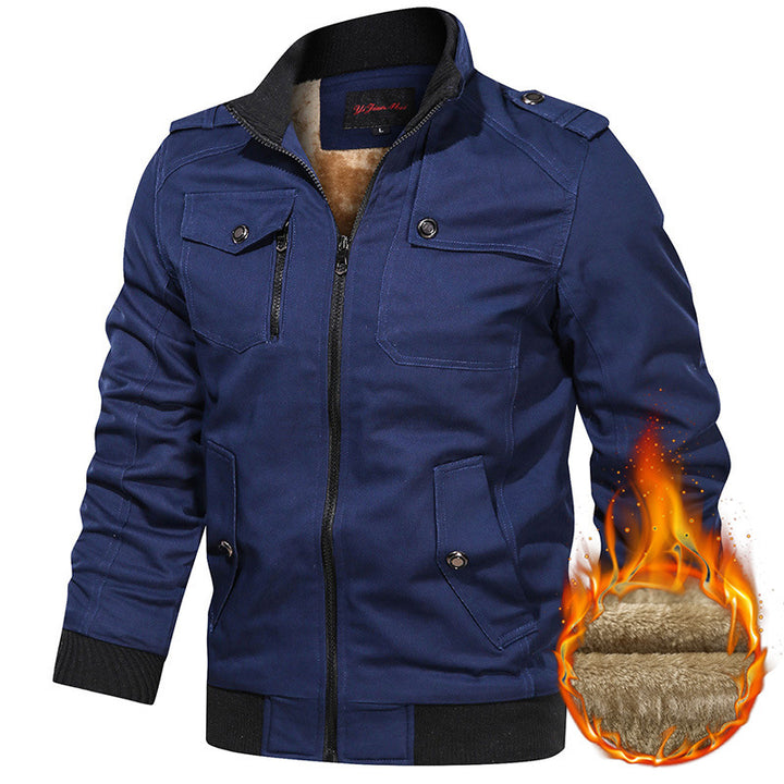 Herren nan gefütterte Utility-Bomberjacke mit Teddyfutter, Schulterpatten und multifunktionalen Taschen Drune