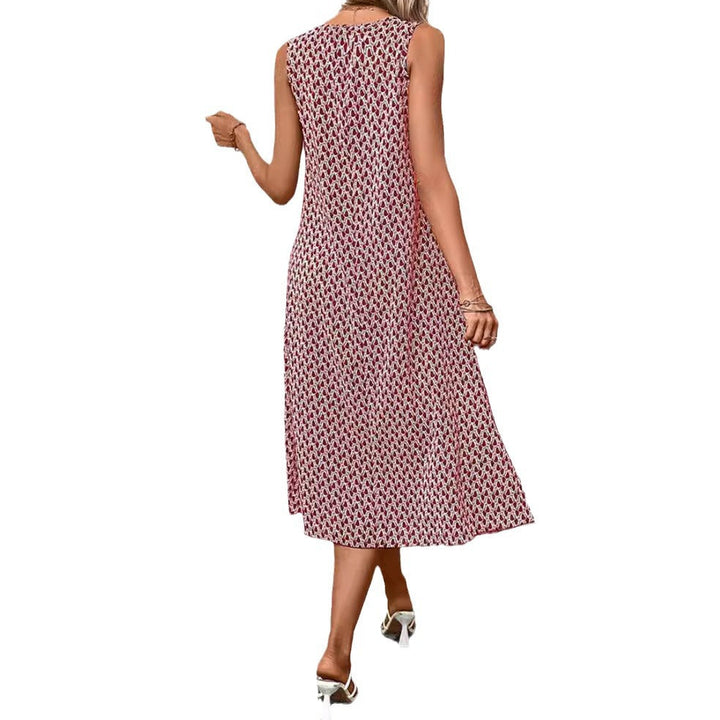 Damen nan ärmelloses A-Linien-Midikleid mit Rundhalsausschnitt, seitlichem Beinschlitz und feinem Geometrie-Print Drune