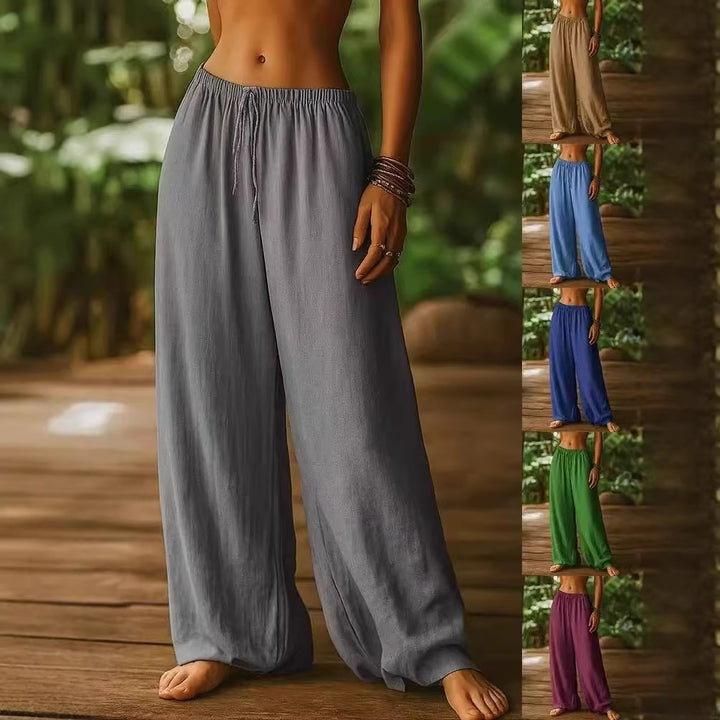 Damen Weit geschnittene Sommer-Hose mit elastischem Bund und Kordelzug Drune