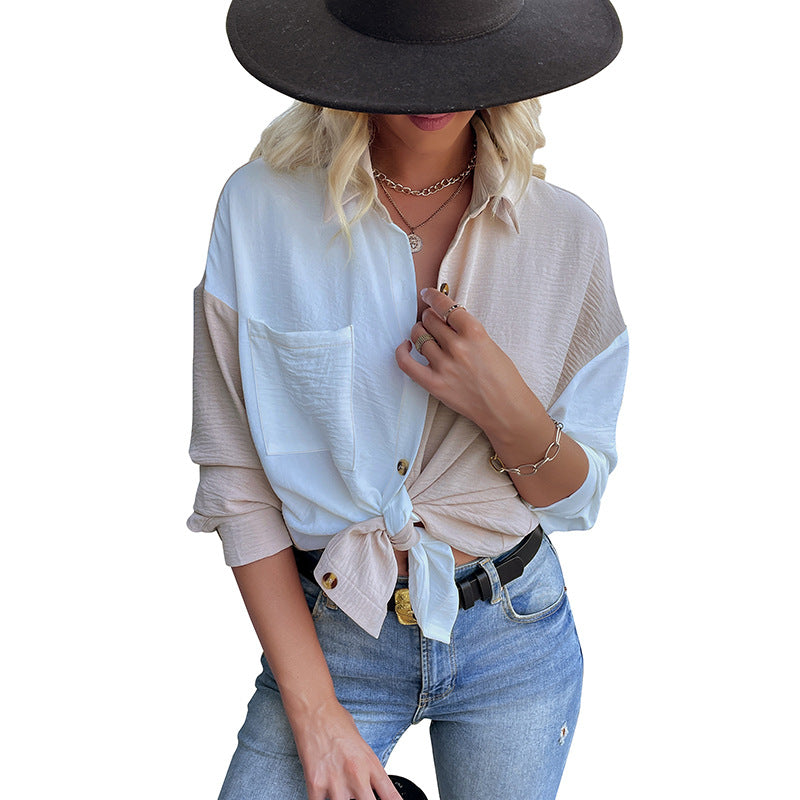Damen oversized Blusenhemd mit zwei Farbdesigns und modischen Knopfdetails Drune