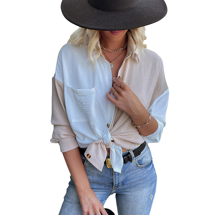 Damen oversized Blusenhemd mit zwei Farbdesigns und modischen Knopfdetails Drune