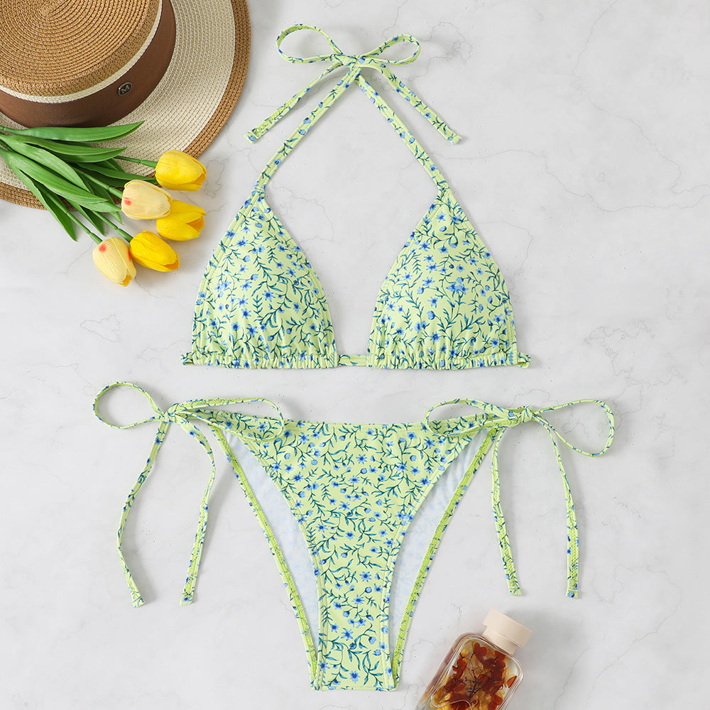 Damen Triangel-Bikini mit verstellbaren Bindebändern und floralen Details Drune