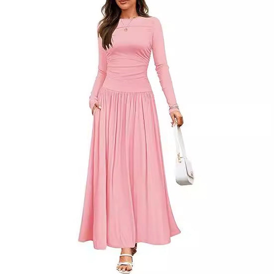 Damen Maxikleid mit langem Arm und praktischem Taschen-Design Drune