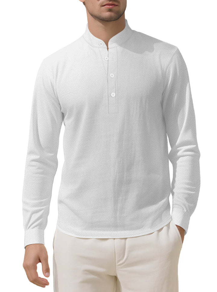 Herren nan Nehru-Kragen-Henley aus Baumwollstretch mit verdeckter Knopfleiste und schmaler Passform Drune