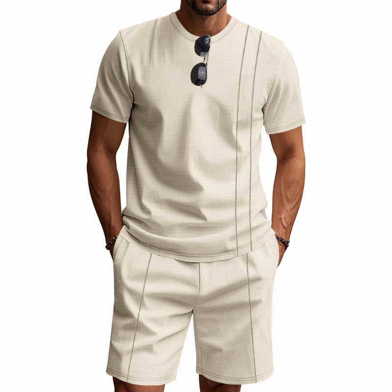 Drune | Waffel-Kurzarm-Shorts Zweiteiliges Set