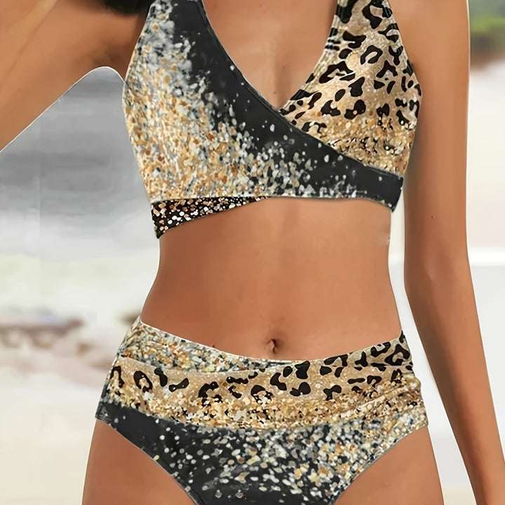 Damen Hochtailliertes Bikiniset mit verspieltem Knoten und schimmernden Akzenten Drune