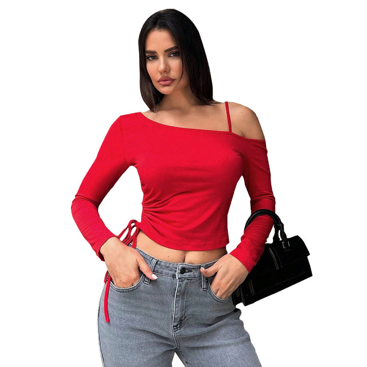 Damen Langarm-Crop-Top mit asymmetrischem Schnitt und Raffung Drune