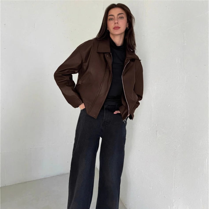 Damen Kunstlederjacke im modernen Biker-Stil Drune