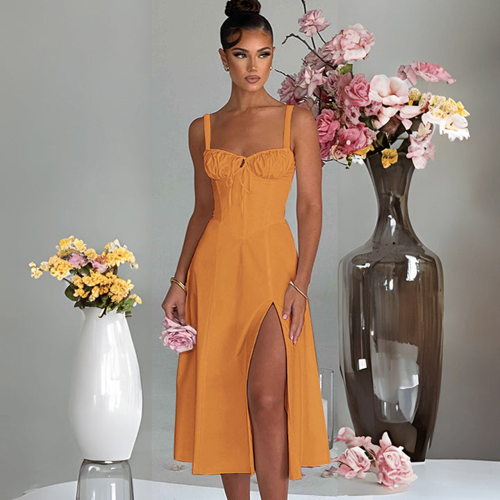 Damen elegante A-Linien Kleid mit charmanten Rüschendetails Drune
