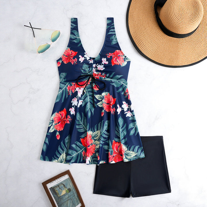 Damen Fließender Badeanzug mit floralem Design und Raffung Drune