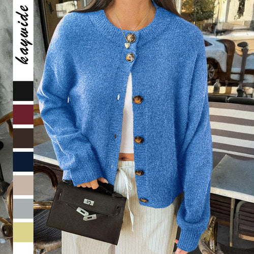 Damen nan kuscheliger Oversize-Strickcardigan mit Hornknopf-Leiste und Rundhalsausschnitt Drune
