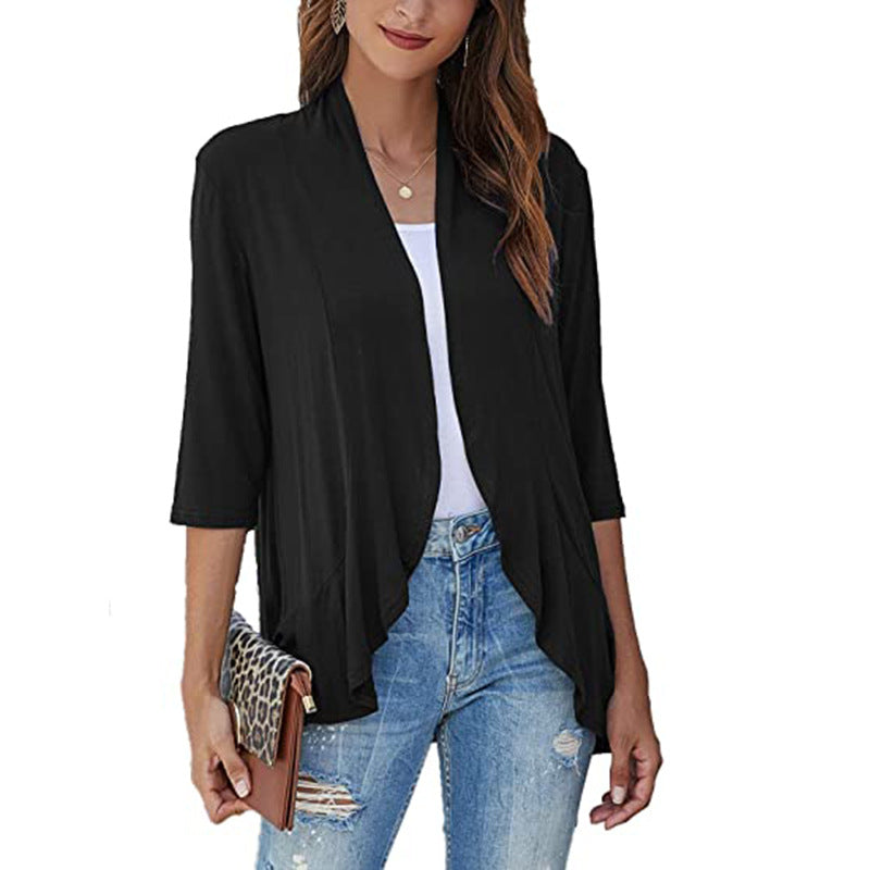 Damen leichte Chiffonjacke mit offenen Fronten und 3/4-Ärmeln Drune