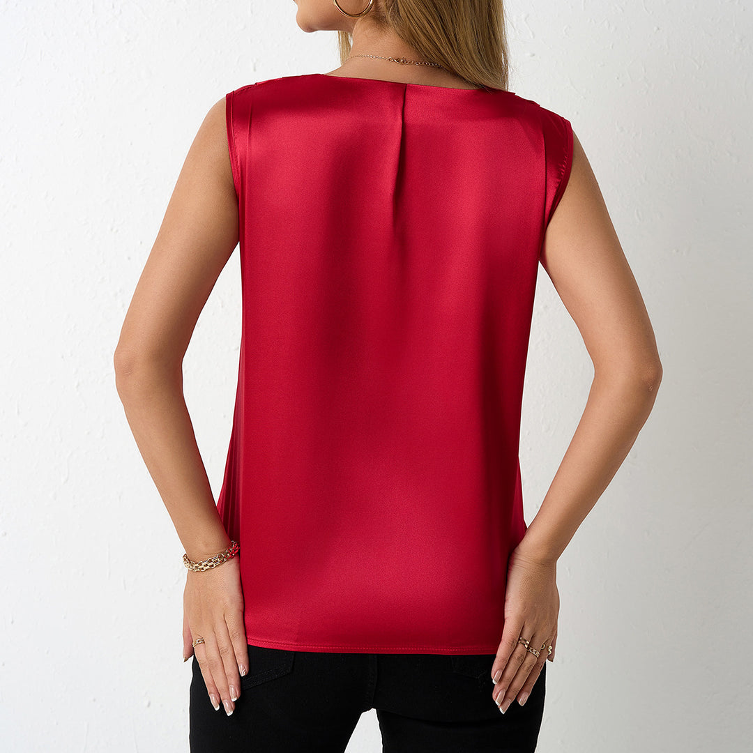 Damen Satin Top mit V-Ausschnitt und glattem Finish Drune