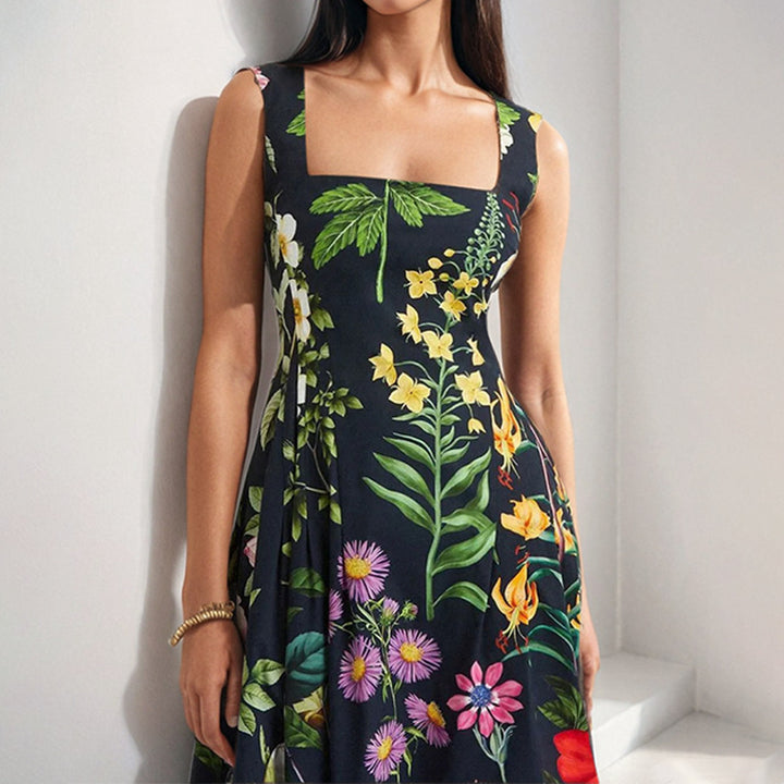 Damen Maxikleid mit quadratischem Ausschnitt und lebhaftem Floraldesign Drune