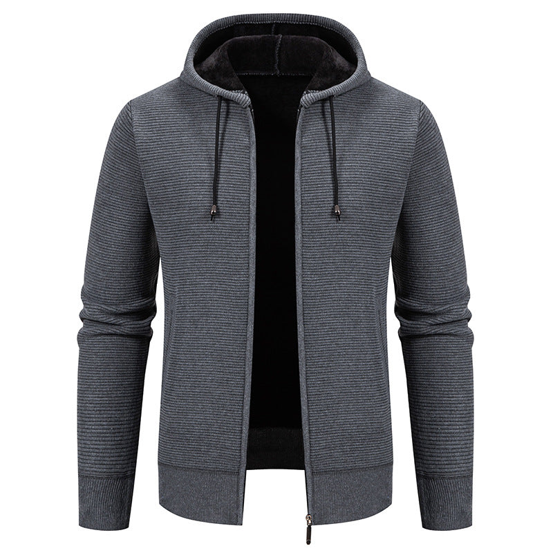 Herren nan strukturierte Reißverschluss-Strickjacke mit gefütterter Kapuze und weichem Teddy-Innenfutter Drune