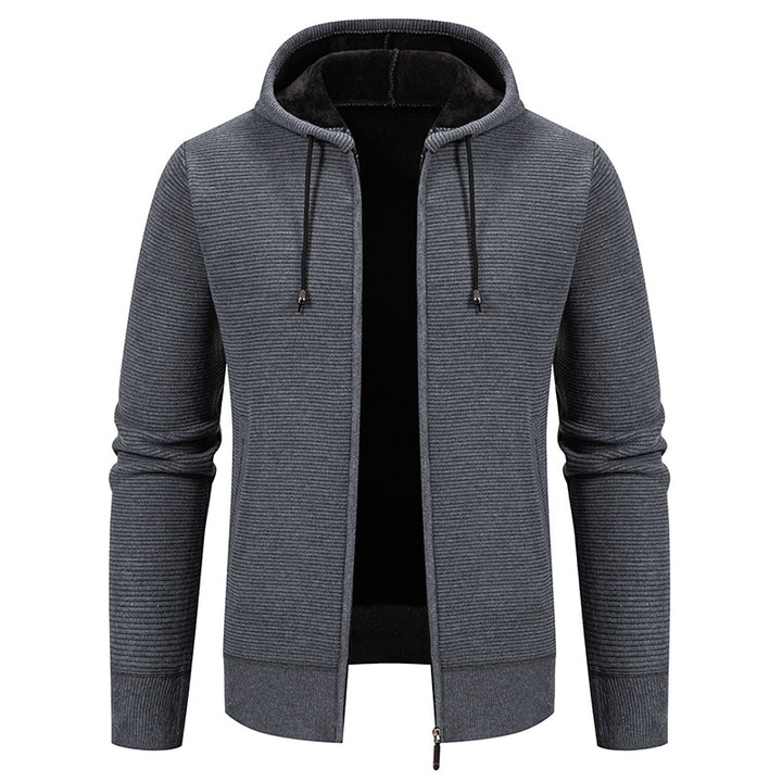 Herren nan strukturierte Reißverschluss-Strickjacke mit gefütterter Kapuze und weichem Teddy-Innenfutter Drune