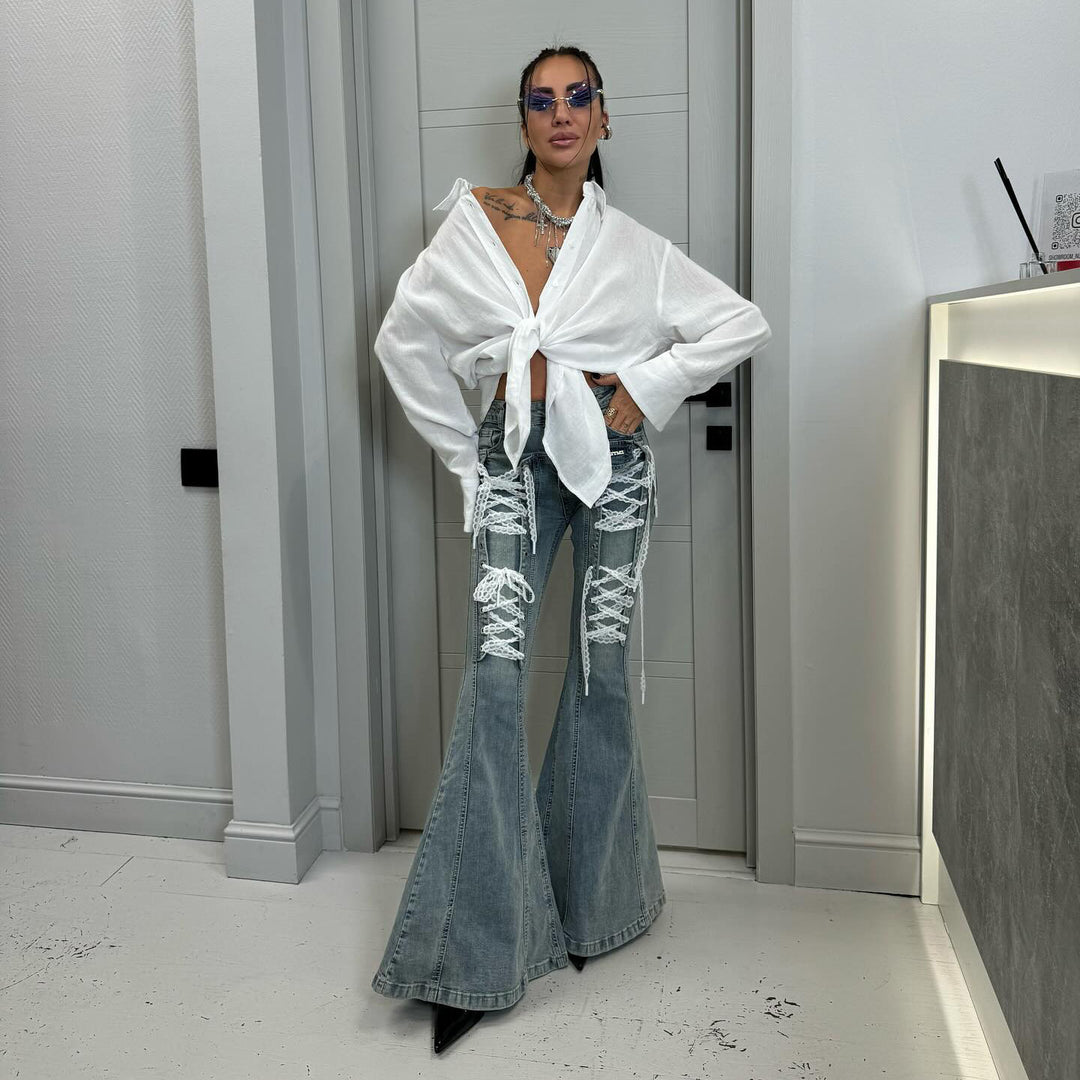 Damen Flared Jeans mit raffiniertem Schnür-Design Drune