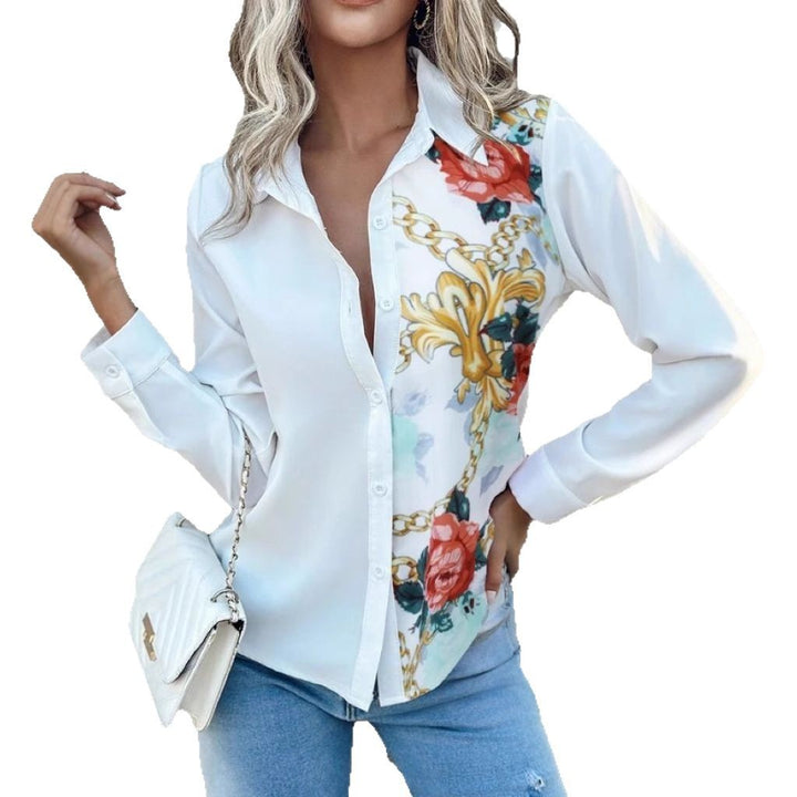 Damen Bluse mit floralem Grafikdesign und hohen Spitzendetails Drune