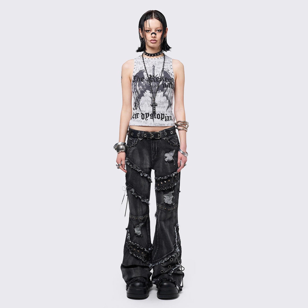 Damen Crop-Top mit urbanem Dystopie-Print Drune