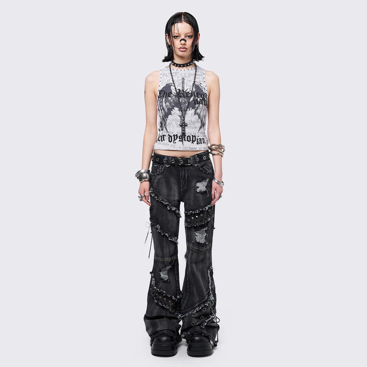 Damen Crop-Top mit urbanem Dystopie-Print Drune