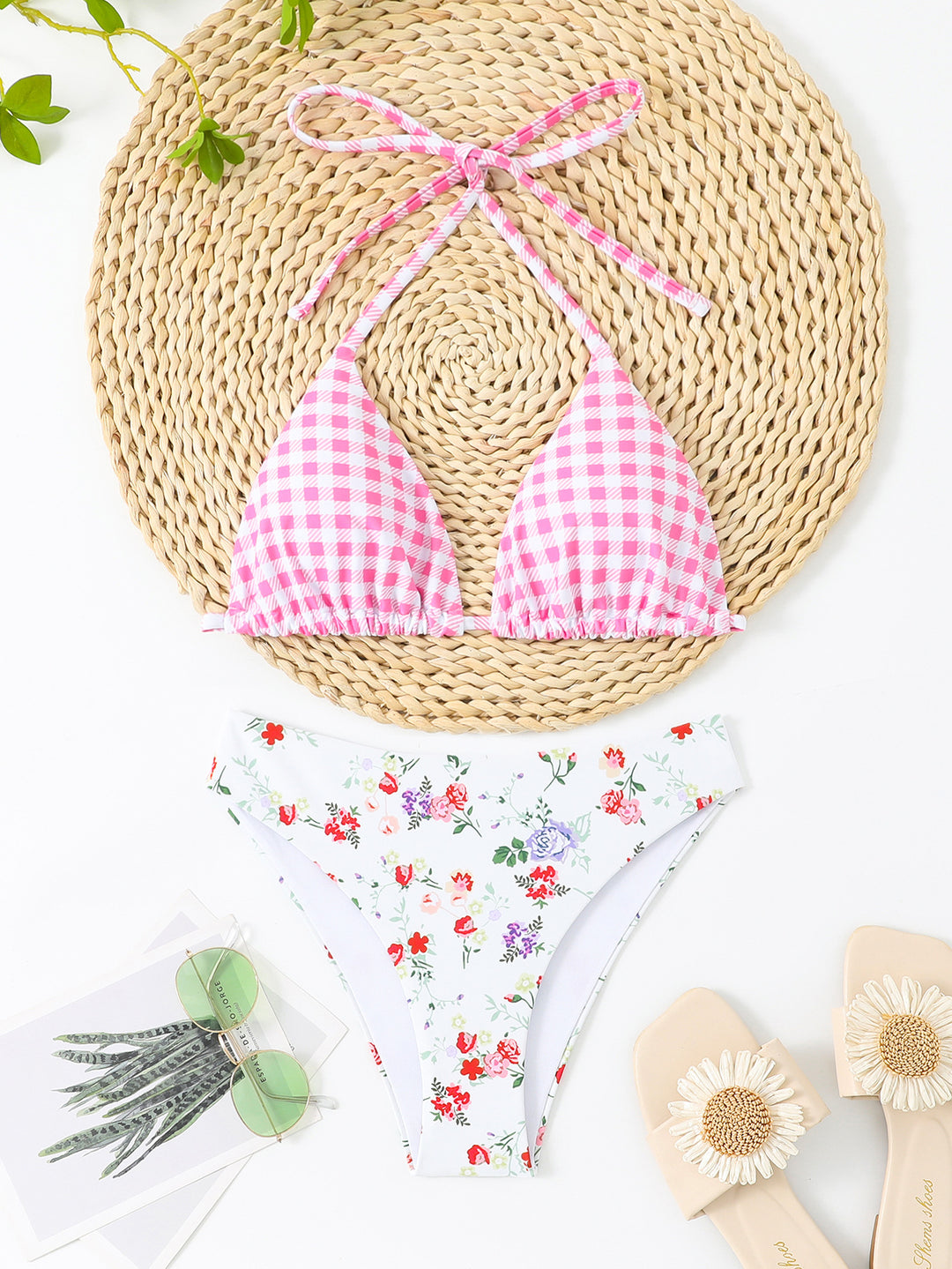 Damen Triangel-Bikini-Set mit verspieltem Knoten-Design und hoch geschnittenem Höschen Drune