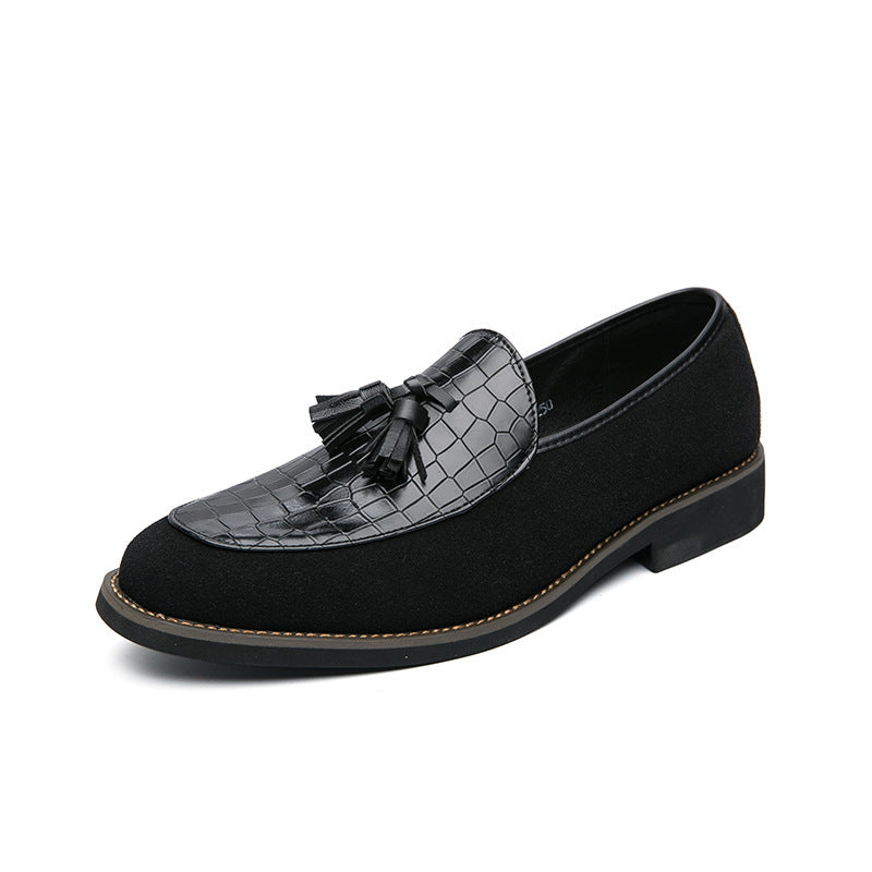 Herren eleganter Quasten-Loafer mit kroko-geprägtem Lederblatt und weichem Veloursaußenmaterial Drune