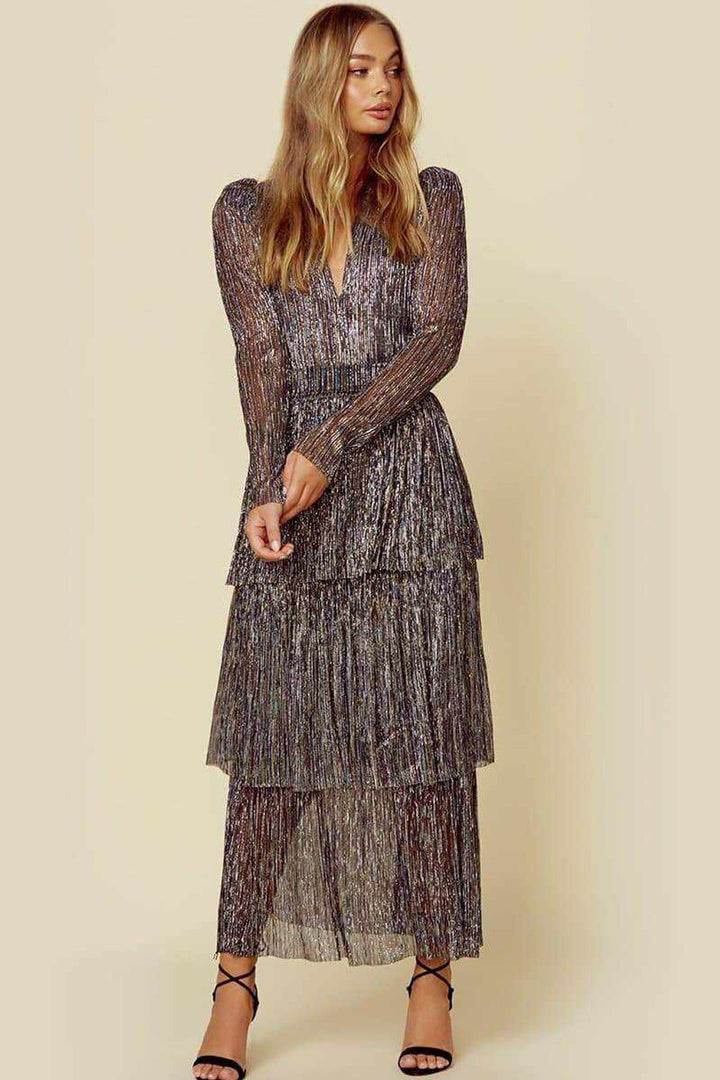 Damen Glamouröses Abendkleid mit schillernden Lagen und V-Ausschnitt Drune
