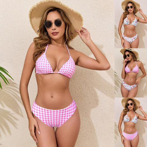 Damen Bikiniset mit floralem Muster und Gingham-Design Drune